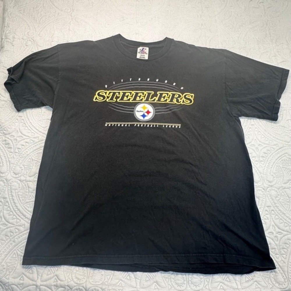 Logo Athletic Pittsburgh Steelers NFL T-Shirt Black Mens 2XL Vintage 200LA